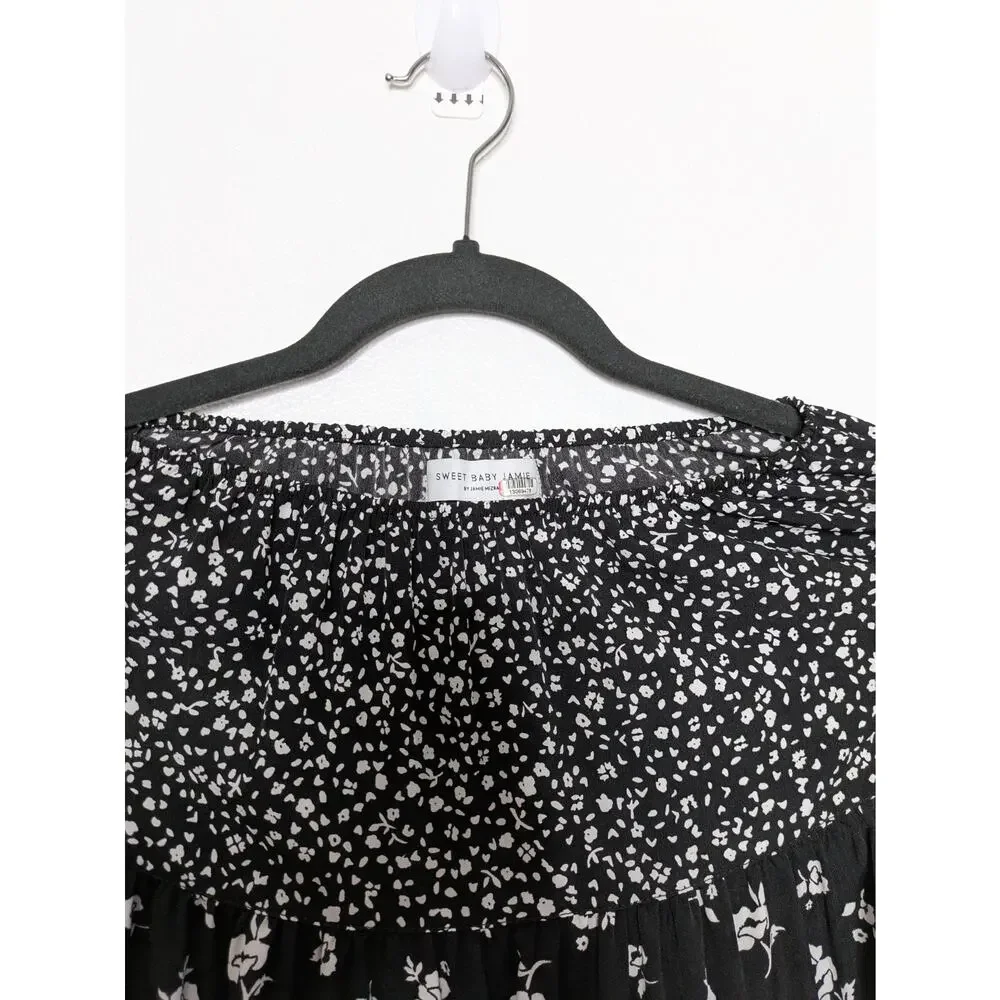 Sweet Baby Jamie Tiered Black Floral Midi Skirt Size XS - Picture 4 of 8